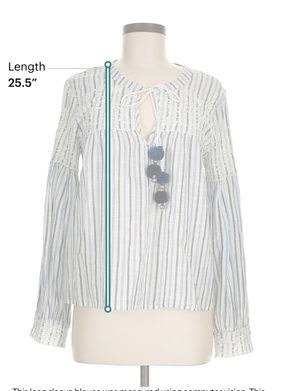 LoveShackFancy Striped Eyelet Blouse Boho Top Blue White Tassel Size M - Picture 6 of 8